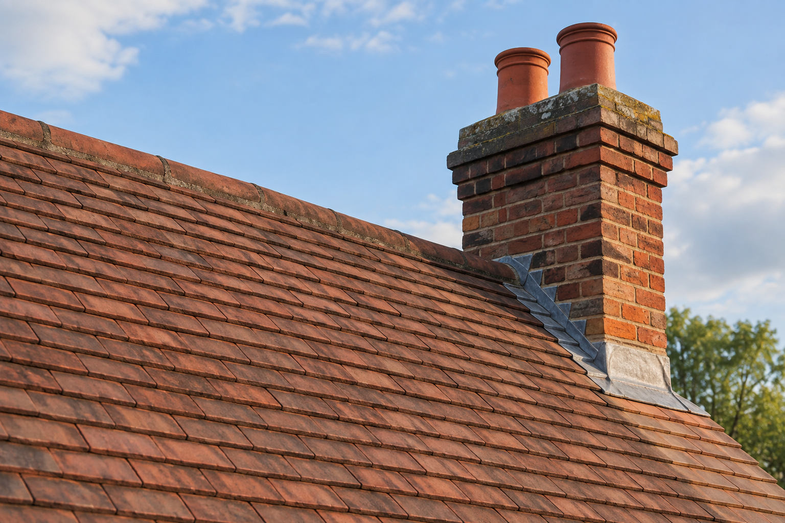 AI generated illustration of a tiled roof and chimney